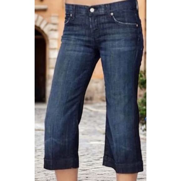 7 For All Mankind Dark Blue Denim Crop Dojo Low Rise Straight Leg Y2K Jeans 28 - Picture 2 of 15
